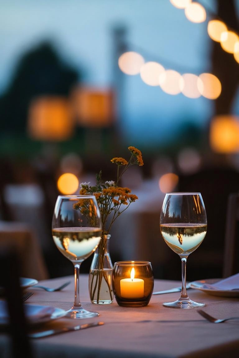 Gedeckter Tisch in der Abendstimmung