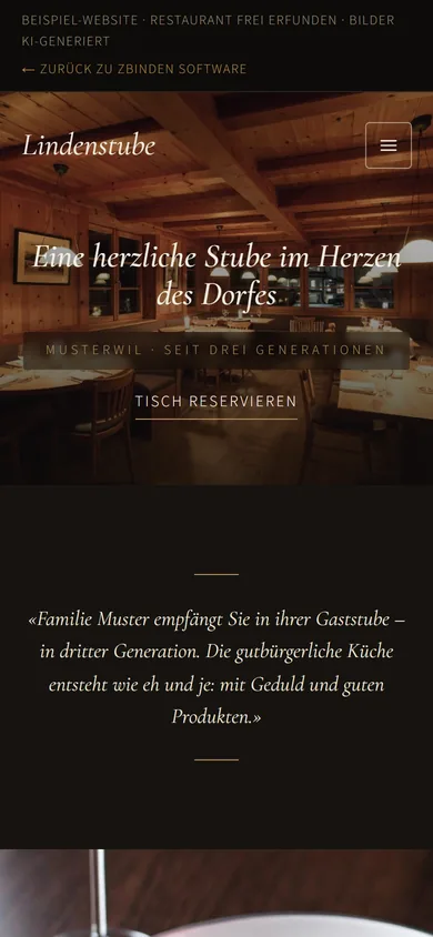 Beispiel-Website für ein Restaurant auf dem Smartphone