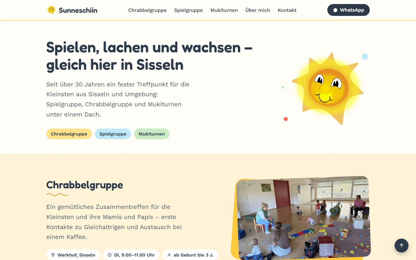 Homepage of the Spielgruppe Sunneschiin website in Sisseln, desktop view